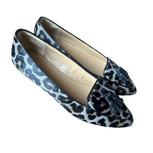 Talbots Francesca Grey Leopard Memory Foam Leather Pointed Toe Driving Flats, 7